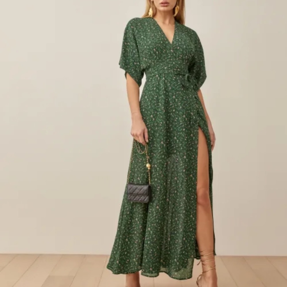 REFORMATION Winslow wrap Maxi Dress Size medium coriander new with tags